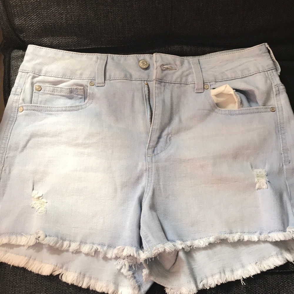High waisted light denim shorts